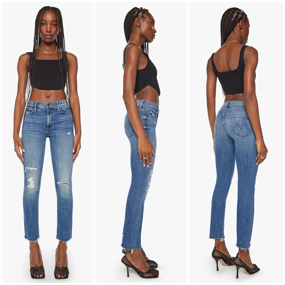MOTHER Denim NEW Mid Rise Dazzler Ankle Fray Jeans Weekend Warrior